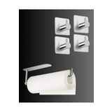 DELTAHOME Paslanmaz Çelik Yapışkanlı Kağıt Havluluk ve 4 Adet Banyo Askısı SET INOX - Anında Kolay Montaj
