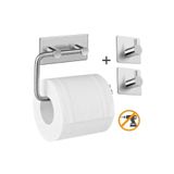 DELTAHOME Paslanmaz Çelik Yapışkanlı Tuvalet Kağıtlığı Ve 2 Adet Banyo Askısı Anında Montaj Vida Yok Inox
