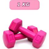 Delux 1 kg x 2 Adet Köşeli Fuşya Plastik Dambıl Seti Ağırlık Dumbell Setleri