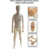 Delüx 48 Beden Erkek Ahşap Kollu Kumaş Kaplı Vitrin Mankeni Cansız Manken Taş Manken