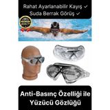 Deluxe Ayarlanabilir Kayış Deniz Havuz Su Geçirmez Plastik Antifog Kutulu Yetişkin Yüzücü Gözlüğü - Beyaz