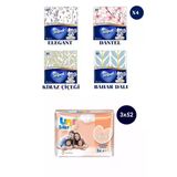 Deluxe Elegant Design Desenli Peçete 4 Paket & Aile 3X52 Islak Havlu