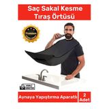 Deluxe Pratik Vakumlu Aynaya Yapıştırma Aparatlı Evde Saç Sakal Kesme Siyah Tıraş Örtüsü - 2 Adet