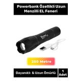 Deluxe Seri Beyaz Gün Işığı 3 Modlu 250 Metre Menzilli Powerbank Özellikli Uzun Menzilli EL Feneri