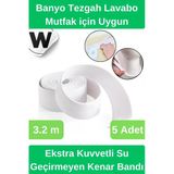Deluxe Su Geçirmez Önleyici Yalıtım Küf Mutfak Banyo Lavabo Beyaz Kenar Şerit Bant 3.2m 5 adet
