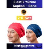Deluxe Su Geçirmez Sızdırmaz Renkli Silikon Yüzücü Havuz Deniz Bone Elastik Yüzme Şapkası 2'li Set - Acı Kahve