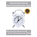 Deluxe Yüksek Sesli Alarmlı Pilli Dekoratif Çift Çanlı Mini Masaüstü Analog Dekoratif Çalar Saat