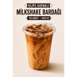Delvos 10 Adet Klips Kapaklı 10 Adet 400 Cc Plastik Pet Bardaklı Toplam 20 Adet Parça Soğuk Kahve Limonata Milkshake Bardağı