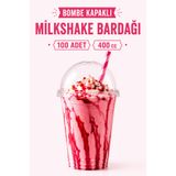 Delvos 100 Adet Bombe Kapaklı 100 Adet 400 Cc Plastik Pet Bardaklı Toplam 200 Parça Soğuk Kahve Limonata Milkshake Bardağı