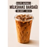 Delvos 100 Adet Klips Kapaklı 100 Adet 400 Cc Plastik Pet Bardaklı Toplam 200 Adet Parça Soğuk Kahve Limonata Milkshake Bardağı