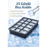 Delvos 15 Bölmeli Büyük Boy Silikon Buz Kalıbı Silikon Kare Buzluk Kokteyl Sunum Buz Kalıbı Et Suyu Saklama