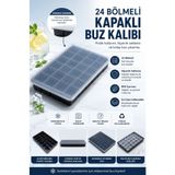 Delvos 24 Bölmeli Kapaklı Silikon Buz Kalıbı Silikon Kare Buzluk Kokteyl Sunum Buz Kalıbı Et Suyu