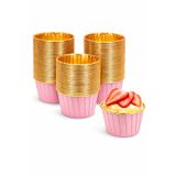Delvos 25'li Pembe Gold Metalik Muffin Kek Kalıbı Parlak Altın Cupcake Kapsülü Muffin Kalıbı 7x4 Cm