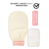 Delvos 2'li Floş Ipek Ekru Kese Ve Yüz Kesesi Seti Peeling Eldiveni Premium Kadın ve Erkekler
