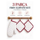 Delvos 3 Parça Fırın Eldiveni Seti Isıya Dayanıklı Eldiven Ve 2 Adet Fırın Tutacağı Premium Isı Geçirmez Mutfak Eldiveni