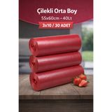 Delvos 3'lü Çilek Kokulu Büzgülü Çöp Torbası 55x60 3'Lü Eko Paket Çöp Poşeti