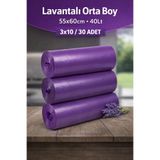 Delvos 3'lü Lavanta Kokulu Büzgülü Çöp Torbası 55x60 Orta Boy 3'Lü Eko Paket Çöp Poşeti