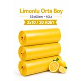 Delvos 3'lü Limon Kokulu Büzgülü Çöp Torbası 55x60 Orta Boy 3'Lü Eko Paket Çöp Poşeti