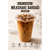 Delvos 400 cc Plastik Pet Soğuk Kahve Limonata Milkshake Bardağı 20 Adet Klips Kapaklı Bardak