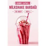 Delvos 50 Adet Bombe Kapaklı 50 Adet 400 Cc Plastik Pet Bardaklı Toplam 100 Parça Soğuk Kahve Limonata Milkshake Bardağı