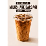 Delvos 50 Adet Klips Kapaklı 50 Adet 400 Cc Plastik Pet Bardaklı Toplam 100 Adet Parça Soğuk Kahve Limonata Milkshake Bardağı