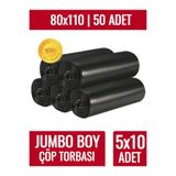 Delvos Çöp Torbası Jumbo Boy 10’lu 5 Rulo Kalın 80x110 Çöp Taşıma Taşınma Nakliye Poşeti