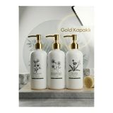 Dem Home 3 Adet Gold Kapaklı Mutfak Şişe seti Beyaz 500ml-Sıvı Sabun Şişesi Bulaşık Deterjanı Şişesi