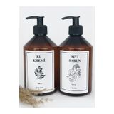 Dem Home Amber Cam Görünümlü Plastik Düzenleyici Sabunluk Banyo Sıvı Sabun Ve El Kremi Şişe Seti 500 Ml