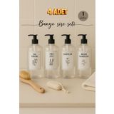 Dem Home Şeffaf Cam Görünümlü Plastik Banyo 4lü Şampuan-duş Jeli-saç Kremi-bebek Şampuan Şişe Seti 1 Litre
