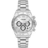 DEMARİ Demari Erkek Kol Saati Quartz Mekanizma Multifunction Gümüş Çelik Kordon Silver Kadran Tachymeter Bezel – DM-00108G-A1