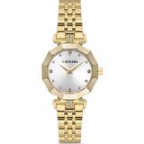DEMARİ Demari Kadın Kol Saati Quartz Mekanizma, Gold Çelik Kordon, Taş Detaylı Gümüş Kadran, Çokgen Kasa DM-00103L-B1 - Beyaz