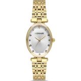 DEMARİ Demari Kadın Kol Saati Quartz Mekanizma, Gold Çelik Kordon, Taş Detaylı Gümüş Kadran, Oval Kasa DM-00105L-B1