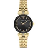 DEMARİ Demari Kadın Kol Saati Quartz Mekanizma, Gold Çelik Kordon, Taş Detaylı Siyah Kadran, Çokgen Kasa DM-00103L-B2