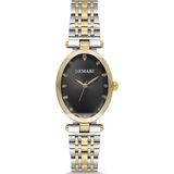 DEMARİ Demari Kadın Kol Saati Quartz Mekanizma, Gold & Gümüş Çelik Kordon, Taş Detaylı Siyah Kadran, Oval Kasa DM-00105L-D2