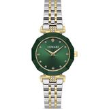 DEMARİ Demari Kadın Kol Saati Quartz Mekanizma, Gold & Gümüş Çelik Kordon, Taş Detaylı Yeşil Kadran, Çokgen Kasa DM-00103L-D10
