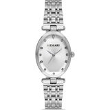 DEMARİ Demari Kadın Kol Saati Quartz Mekanizma, Gümüş Çelik Kordon, Taş Detaylı Gümüş Kadran, Oval Kasa DM-00105L-A1