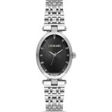 DEMARİ Demari Kadın Kol Saati Quartz Mekanizma, Gümüş Çelik Kordon, Taş Detaylı Gümüş Kadran, Oval Kasa DM-00105L-A2 - Siyah