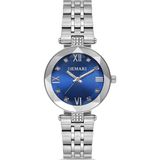 DEMARİ Demari Kadın Kol Saati Quartz Mekanizma, Gümüş Çelik Kordon, Taş Detaylı Mavi Kadran DM-00100L-A3