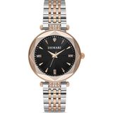 DEMARİ Demari Kadın Kol Saati Quartz Mekanizma, Gümüş & Rose Çelik Kordon, Taş Detaylı Siyah Kadran DM-00104L-R2