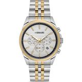 DEMARİ Erkek Kol Saati Quartz Mekanizma Full Fonksiyonlu – Gümüş & Gold Detaylı Çelik Kasa Gümüş Kadran DM-00113G-D1 - 1BW-Beyaz