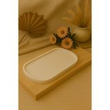 DemCey Home Oval Taş Tepsi Takı Standı Dekoratif Bohem Altlık Beyaz 13 x 40