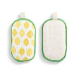 Demdaco Emici Ters Çevrilebilir Örgü Sünger, Bulaşık Temizleme Malzemeleri, 7,5 x 13,7 cm Polyester, Limon Deseni - 2'li Paket