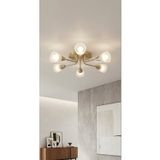 Demet Habek Mylights E27 Mat Altın Gold 5 Kollu Modern Avize Opal Beyaz Konik Cam Tavan Avize Salon Oturma Odası