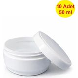 Demet Home 10 ADET 50 ml Beyaz Boş Plastik Pomat Kozmetik Krem Ecza Hobi Kutusu Krem Kavanozu 50 cc Empty plastic empty box