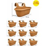 Demet Home 10 Adet Orta Boy Kendinden Askılı Balkon Saksısı Plastik Kelepçeli Çiçek-Bitki-Biber Için Uygun 6,4 Litre Saksı 37 cm