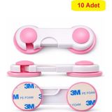 Demet Home 10 Adet Pembe Çocuk Bebek Güvenlik Çekmece Kapak Dolap Kilidi Emniyet Kilidi 3m güvenlik seti - pembe-Beyaz 10 Adet
