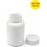 Demet Home 100 Adet 150 ml Bastır Çevir Emniyet Kapak Numune Ilaç Tarım Ecza Tablet Hap Kapsül Kutusu Şişesi 150 cc Plastik Şişe - Beyaz