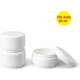 Demet Home 100 ADET 30 ml Beyaz Boş Plastik Pomat Kozmetik Krem Ecza Hobi Kutusu Krem Kavanozu 30 cc Cidarlı empty box