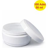 Demet Home 100 ADET 50 ml Beyaz Boş Plastik Pomat Kozmetik Krem Ecza Hobi Kutusu Krem Kavanozu 50 cc Empty plastic empty box
