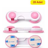 Demet Home 20 Adet Pembe Çocuk Bebek Güvenlik Çekmece Kapak Dolap Kilidi Emniyet Kilidi 3m - pembe-Beyaz 20 Adet